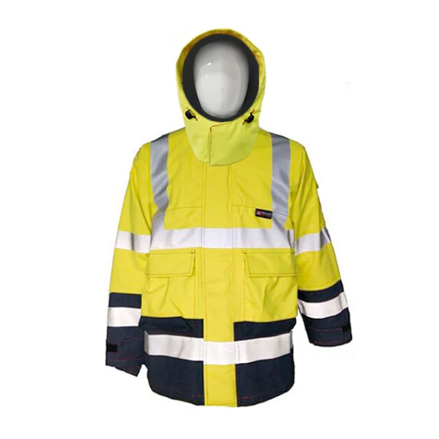 PRO ARC FR/ARC CAT 3 Breathable High Visibility Rainwear Coat Yellow/Navy