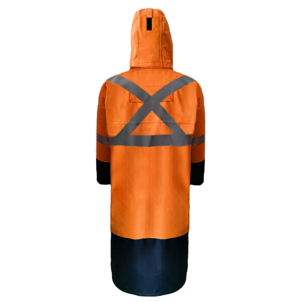 PRO ARC FR/ARC CAT 3 Breathable High Visibility Rainwear Trench Coat Orange/Navy