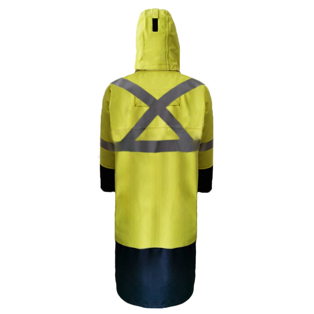 PRO ARC FR/ARC CAT 3 Breathable High Visibility Rainwear Trench Coat Yellow/Navy